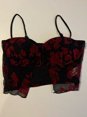 Windsor Black Crop Top with Red Floral Print